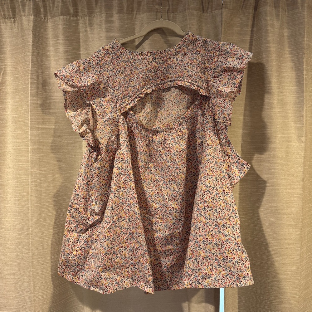 Floral Ruffle Sleeve Women's Top